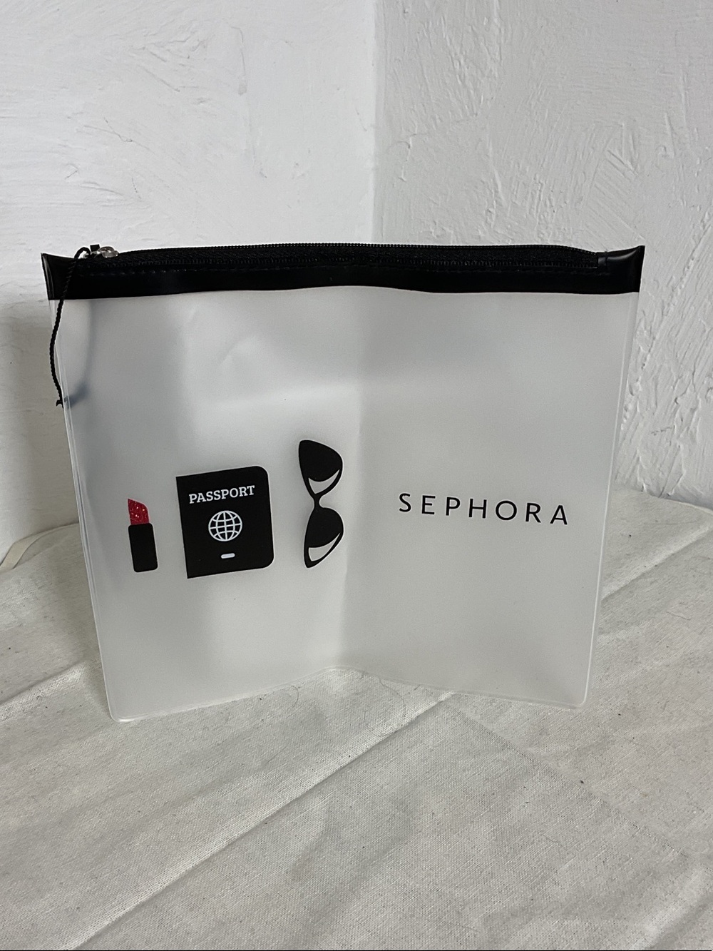 Sephora Clear Cosmetic Travel Pouch Bag w/Black Trim NWT